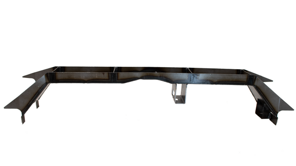 Image of the Rust Buster RB7339 Rear Forward Fuel Tank Crossmember, showing its robust 1/8th 11 Gauge Steel construction. The crossmember is suitable for 2007-2013 Chevy Silverado and GMC Sierra Ext & Crew Cab models, displayed with included mounting hardware and an oil coating for rust protection.