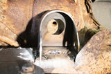 View from beneath Rust Buster Center Rear Body Frame Mount For 2000-2014 GM SUV's RB7417 installed to the frame rail