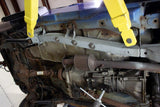 View from beneath Rust Buster Center Frame Repair Kit For 1997-2006 Jeep Wrangler RB3061/RB3063 installed to the frame rail